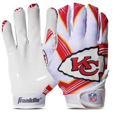 Imagem de Franklin Sports Luvas receptoras de futebol americano da NFL da Kansas City Chiefs – Luvas receptoras para crianças – logotipos da equipe NFL e palma de silicone – Par juvenil S/PP