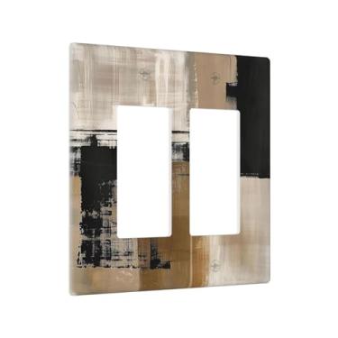 Imagem de Abstrata Minimalista Moderna Preto Bronzeado Neutro Arte 2 Gang Outlet Covers Dupla Rocker Light Switch Cover Decorativa Gfci Placa de Parede Plugue Elétrico para Decoração de Casa