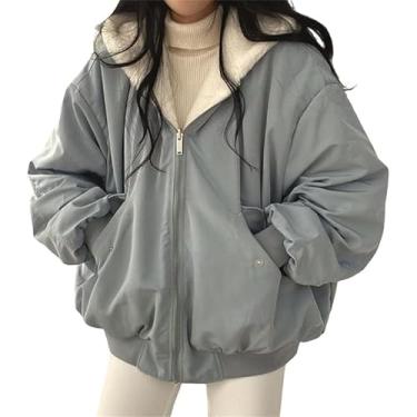 Imagem de Jaqueta Casaco Feminino Em Ambos Os Lados Parka Com Capuz De Pele Forrado De Lã Quente Casaco Dupla Face Jaqueta Ao Ar Livre, Blue, XXL