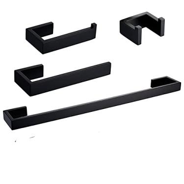 Imagem de Conjunto de banheiro preto - Suporte para toalhas de aço inoxidável - Kit de ferragens, 4 conjuntos de 60 cm