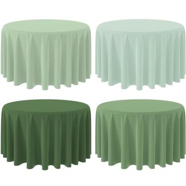 Imagem de Hallswl 4 peças de toalha de mesa redonda verde sálvia redonda de 84 polegadas, 4 cores verdes, capa de mesa redonda de plástico descartável para chá de bebê, casamento, festa de aniversário e