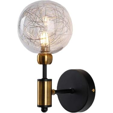 Imagem de Lâmpada De Parede Industrial 15 Cm Retro Glass Globe Wall Sconce Clear Glass Sphere Gold Metal Bracket, A