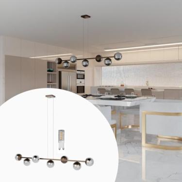 Imagem de Lustre Jabuticaba Pendente 7 Globos Vidro Com Lampadas Branco Quente - Bivolt - BRONZE/FUME - 110V/220V
