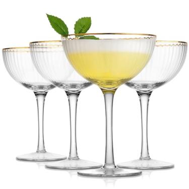 Imagem de Royalrose Copos de cupê premium Cheerfull canelados, aro dourado vintage de 325 ml, vidro fino soprado à mão - utensílios de bar elegantes para coquetéis, festas e entretenimento em casa (4)