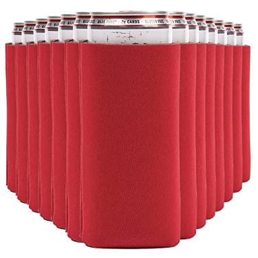 Imagem de Slim Can Cooler Sleeves (14-Pack) Soft Slim Can Koolie for White Claw Seltzer & Slim Beer - HTV Sublimation Blanks for Vinyl Projects - Skinny Can Koolies Bulk - Tall Can Coolies for Slim Cans (Red)