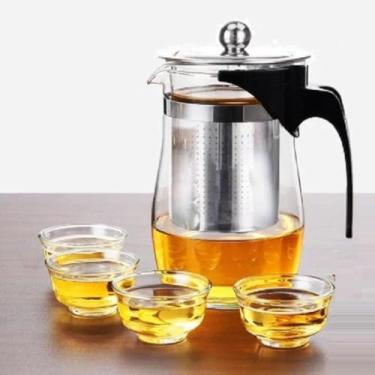 Imagem de Conjunto Chá e Café com Bule de Vidro 500ml com Infusor + 4 Xícaras Elegante e Resistente - Ideal para Mesa Posta, Cantinho do Café e Momentos Especiais