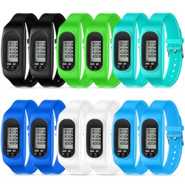 Imagem de Geyoga 12 peças de relógio pedômetro para caminhadas e quilômetros, relógio de silicone, rastreador de passos, pulseira de corrida, contador de passos no tornozelo para queima de calorias e contagem