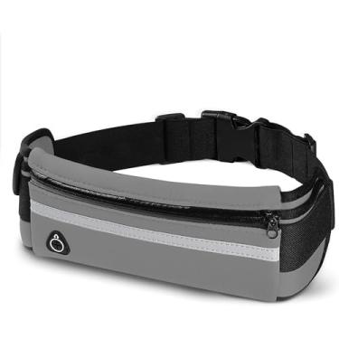 Imagem de Pochete Esportiva Impermeável com Porta Celular e Suporte para Garrafa – Cinta de Corrida Ajustável com Faixa Refletiva para Bike, Academia, Trilhas e Caminhadas (Cinza)