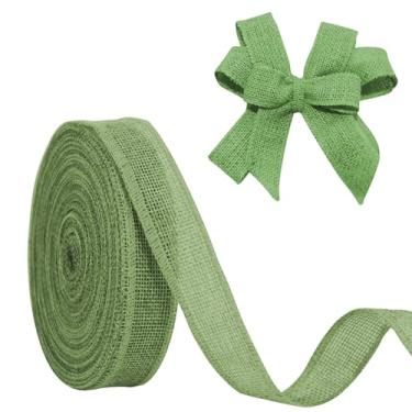 Imagem de JaoZuyard Fita de serapilheira verde sálvia 2,5 cm x 20 jardas, fita de linho natural, faça você mesmo, feita à mão, com fio, guirlanda, decoração de férias, fitas de linho de juta