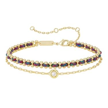 Imagem de KissYan Pulseira de camada dupla para mulheres, pulseira de cordão trançado ajustável, pulseira de cordão colorida banhada a ouro 14K, joia artesanal de praia de verão, One Size, Sem Pedra Preciosa