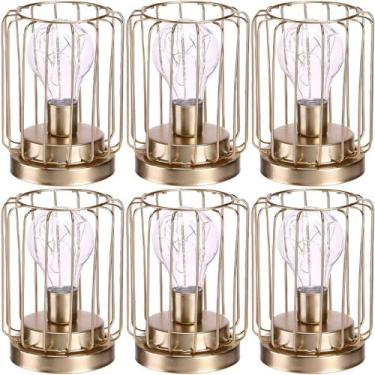 Imagem de Kit 6 Abajur De Mesa Geométrico Lâmpada LED Metal Dourado - Gici Decor