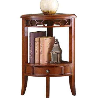 Imagem de Mesa Lateral Armário Lateral De Canto Em Madeira Maciça, Sala De Estar Armário Lateral Triangular Em Forma De Leque Do Chão Ao Teto, Prateleira Pequena Para, Cherry, 18.89 * 18.89 * 31.49in