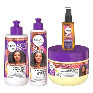 Imagem de Kit Super Óleos com Creme de Pentear 300ml + Ativador 300ml + Manteiga + Óleo 42ml Salon Line