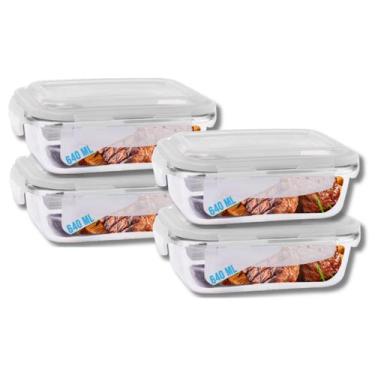 Imagem de Kit 4 Potes Tampa Hermetica 4 Travas Retangular Vidro 640ml - Casa Lin