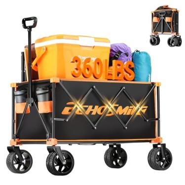Imagem de EchoSmile Carrinho dobrável dobrável de 163 kg, carrinho utilitário de jardim resistente com rodas para todos os terrenos, vagão externo de grande capacidade para acampamento, praia, compras