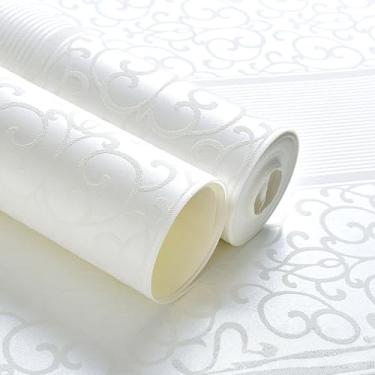 Imagem de Papel de parede autoadesivo não tecido de 53 * 500 cm, estilo europeu, listrado, sala de estar, quarto, papel de parede off-white 53 * 500 cm