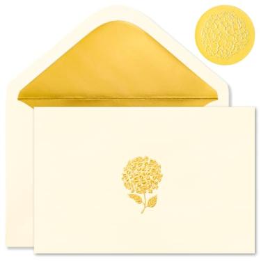 Imagem de Crisky Pacote com 50 cartões e envelopes em branco 10 x 15 cm, cartões de felicitações em branco de hortênsias douradas a granel para casamento, chá de panela, chá de bebê, lembrancinhas de decoração