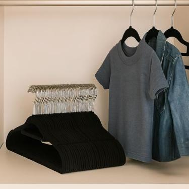 Imagem de Cabide Infantil de Veludo Slim para Roupas, Kit com 30 Unidades Preto, Ultrafino Antideslizante