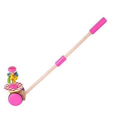 Imagem de menolana Brinquedo de Empurrar de Madeira para Caminhada Brinquedo de Empurrar com Haste Destacável para Presente de Aniversário de Meninas Pequenas, Cor de rosa