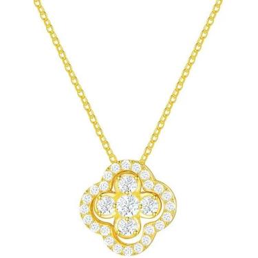 Imagem de DIAMANTIO Colar com pingente de trevo de quatro folhas banhado a ouro 18K – Joias delicadas com pingente de zircônia cúbica, corrente ajustável de 40 + 5 cm