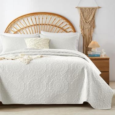 Imagem de WURUIBO Conjunto de colcha creme, tamanho solteiro, colchas de microfibra em relevo com fronha, cobertor fino respirável leve, conjunto de cama reversível para todas as estações (1 colcha, 1 fronha)