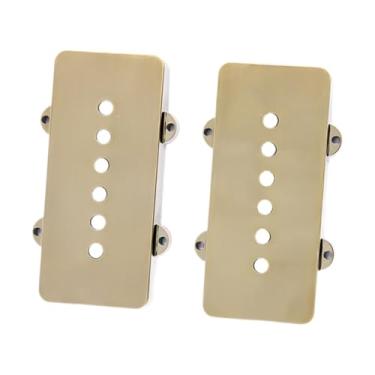 Imagem de Milageto 2 peças capa para captador humbucker faça você mesmo superfície brilhante peça de instrumento musical peças estáveis guitarra elétrica espaçamento, Bronze