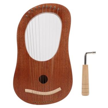 Imagem de Lyre harp 10 strings mini harpa portátil com chave de ajuste para iniciantes feitos de okoume wood asso sela clara som fácil de sintonizar para o desempenho do estágio de prática