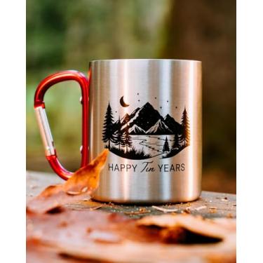 Imagem de PureRejuva Presentes de estanho de aniversário de 10 anos para ele – aniversário de lata para marido – Caneca de alumínio de 236 a 340 ml com alça de mosquetão – 10º aniversário para casal (vermelho