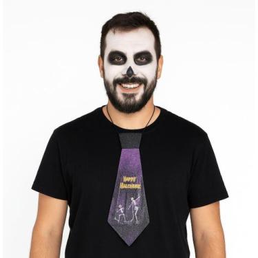 Imagem de Gravata Halloween Roxa Acessório Caveira com Elástico - Sulamericana, 