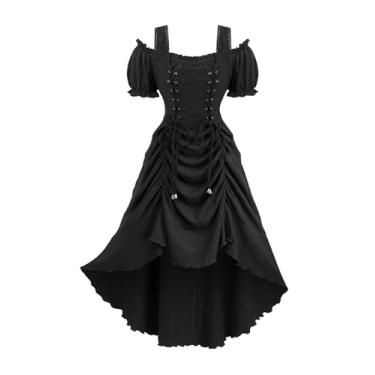 Imagem de ROSE GAL Vestido Rosegal feminino steampunk renascentista plus size vestido de fantasia de ombro vazado com babados com cadarço alto baixo texturizado vestido midi gótico fantasia pirata (preto_1/M)
