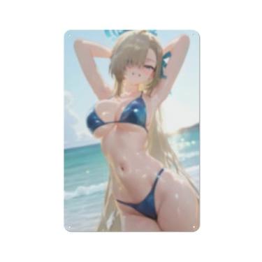Imagem de Anime Sexy Bikini Hot Girl Pinup Girl Metal Tin Sign Wall Art Poster Decor for Home Bar Club Bedroom Bathroom Man Cave Otaku 20 x 30 cm, AH334