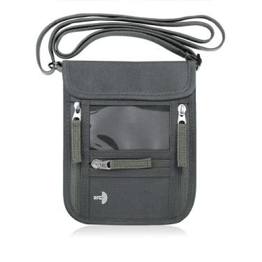 Imagem de WALNEW Carteira De Viagem Com Bolsa De Pescoço Para Porta-Passaporte Para Mulheres E Homens, Carteira De Viagem Fina De Segurança Com Bloqueio De Rfid Com Alça De Cordão Ao Redor Do Pescoço, Cinza