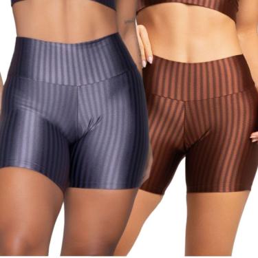 Imagem de Short Fitness Ikat New Zig 3D Serra e Mar Kit Com Duas Cores Cós Alto Roupa Para Academia Treino-Feminino