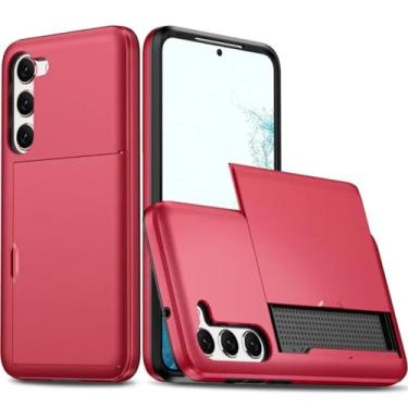 Imagem de HJZSZX Capa tipo carteira para Galaxy A55 5G, com compartimento para cartão, capa protetora à prova de choque (para Galaxy A55 5G/vermelho)