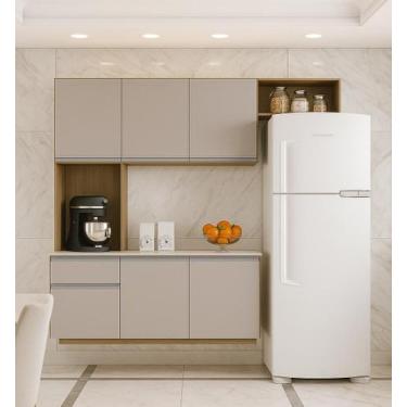 Imagem de Kit Cozinha Suspensa Mel com Balcão 180cm Damasco Off White Poquema Mó