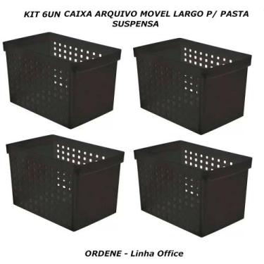 Imagem de Kit 4 un caixa arquivo movel largo p/ pasta suspensa preto - ORDENE
