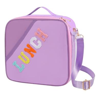 Imagem de Nsrzua Lancheira infantil, lancheira isolada com alça de ombro ajustável, lancheira reutilizável para crianças, meninas, meninos, lancheira para escola, viagem, piquenique (roxa)