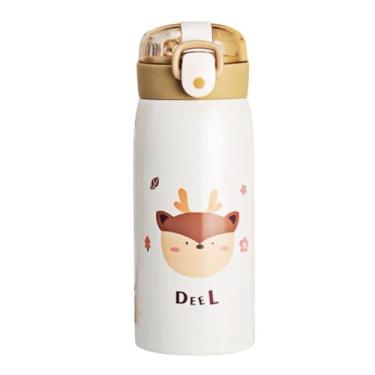 Imagem de Garrafa Térmica Garrafinha Térmica Infantil Inox Canudo Trava 350 ml - Desenho Dinossauro Coelho Carneiro Panda Rena - TYDA (Rena)