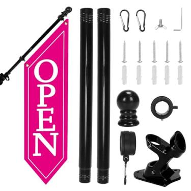 Imagem de Kit de bandeira aberta com mastro - Banner aberto de lona resistente para loja comercial, placa dupla face externa de 106 x 30 cm com suporte - Sinalização publicitária para varejo e lojas (magenta)