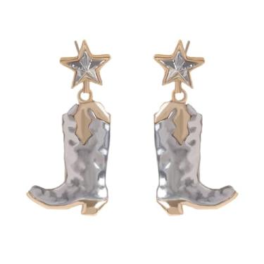 Imagem de Brincos de bota de vaqueira ocidental metálicos para mulheres – joia retrô martelada em dois tons, moda country, acessórios de caubói costeira