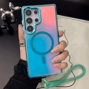 Imagem de Capa com alça magnética gradiente para Samsung S25 Ultra S24 Plus S23 FE A55 A35 A16 A54 A34 A24 A14 A06 A53 A13, azul, para Galaxy S23 FE