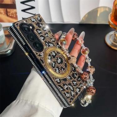 Imagem de Pulseira de couro com corrente de mão e strass brilhante e estampa de leopardo para Samsung Galaxy Z Fold 7 6 5 4 3 5G, marrom, Galaxy Z Fold6