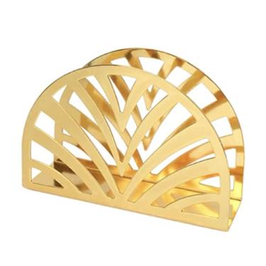 Imagem de Porta-guardanapos de metal semicircular – Suporte vertical para toalha de papel para casa de hotel – Dispensador de fio de aço carbono porta-guardanapos (dourado)