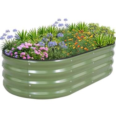 Imagem de 1MORE Cama de jardim elevada galvanizada - caixas de jardim ao ar livre, canteiros elevados para jardinagem, kit de cama de jardim de metal de 1,2 x 0,6 x 0,3 m para flores de vegetais, canteiros