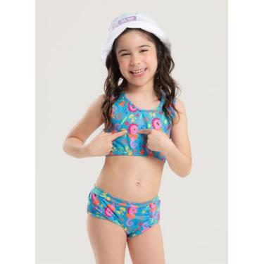 Imagem de Conjunto Biquíni Infantil Menina Azul Top Nadador e Calcinha Cavalo Ma