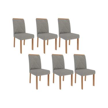 Imagem de Cadeira Sala de Jantar Fernanda Kit 6 Un Carvalho/Linho Grafite - Cimol
