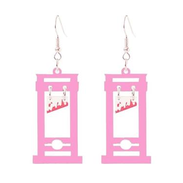 Imagem de Brincos de guilhotina de faca gótica, punk, hip hop, terror, preto, sangrento, porta de decapitação, acrílico, leve, pendurado, colar para mulheres, homens, Halloween, cosplay, festa, férias, joias