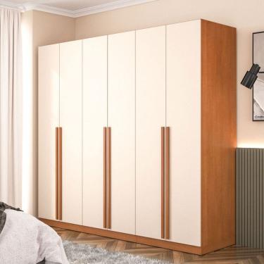 Imagem de Guarda-Roupa Casal Luna 6 Portas 4 Gavetas Creme/Freijó - Politorno
