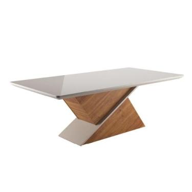 Imagem de Mesa Sala De Jantar Tampo Com Vidro Engel 1,80m Madeirado/off White Vi