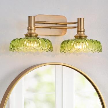 Imagem de ZILANL Luzes vintage verdes de 2 luzes para banheiro, arandelas de parede sobre espelho para quarto, corredor